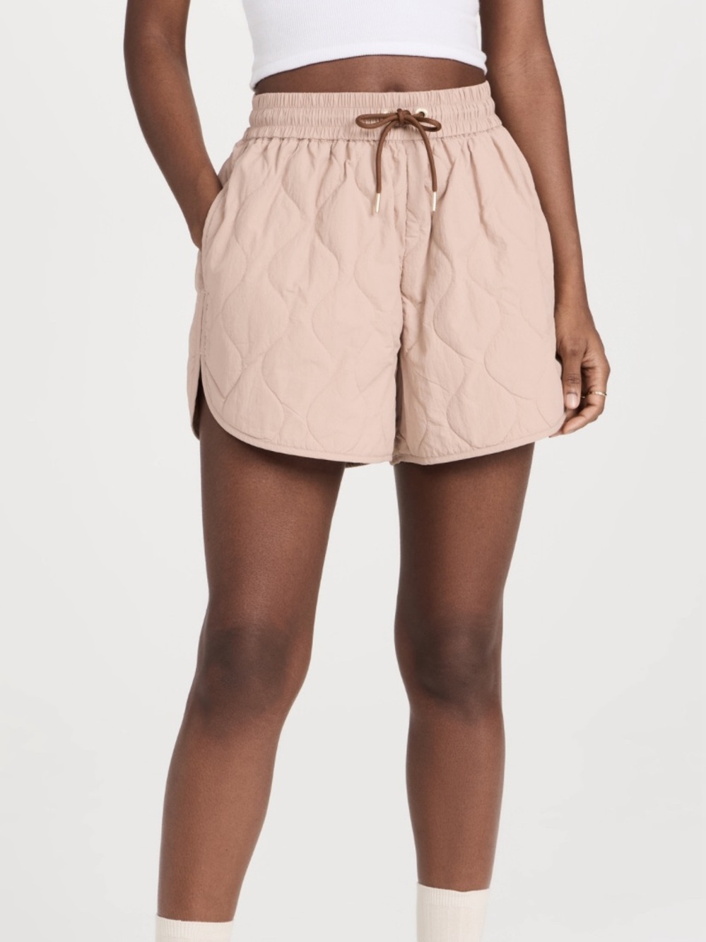 Varley Quilted Drawstring Shorts in Light Beige